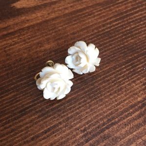 Floral clip on earrings - antique clasp